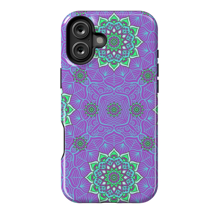 iPhone 16 Plus StrongFit Mandalas en verde neón y purpura by ArtsCase