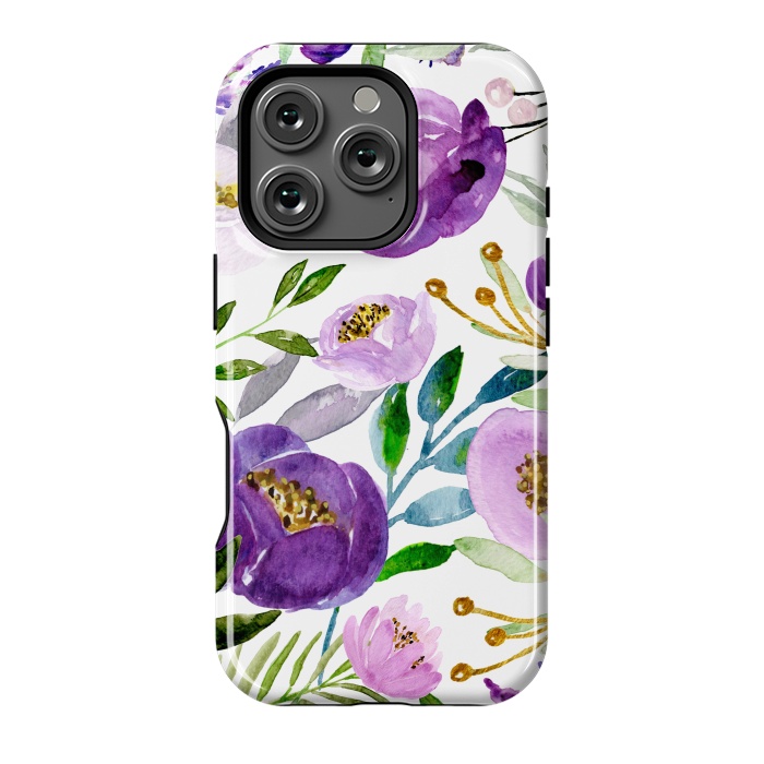 iPhone 16 Pro StrongFit Whimsical Ultraviolet and Gold Florals by Allgirls Studio