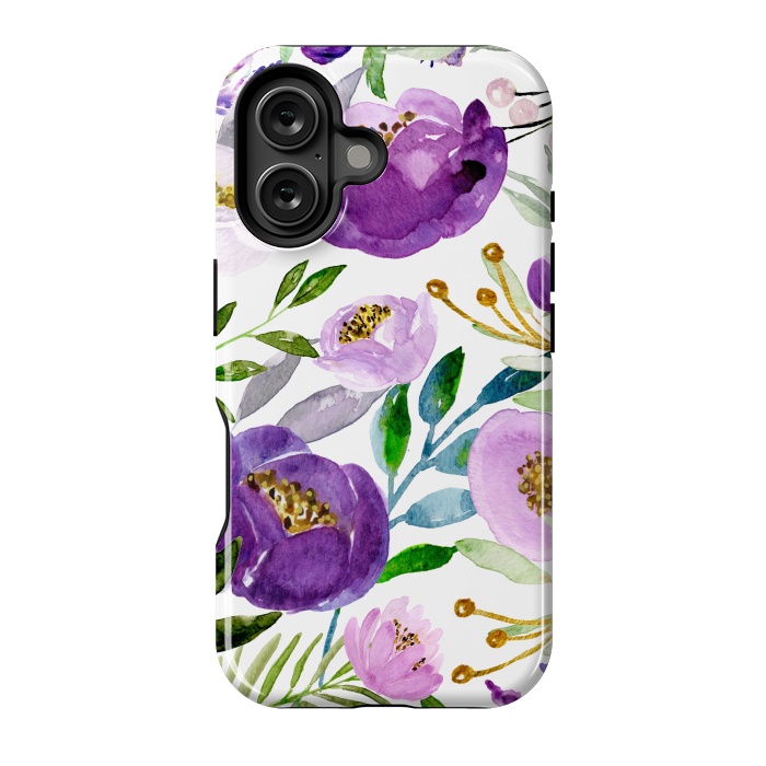 iPhone 16 StrongFit Whimsical Ultraviolet and Gold Florals by Allgirls Studio