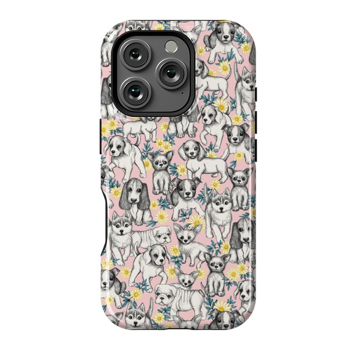 iPhone 16 Pro StrongFit Dogs and Daisies on Pink by Micklyn Le Feuvre