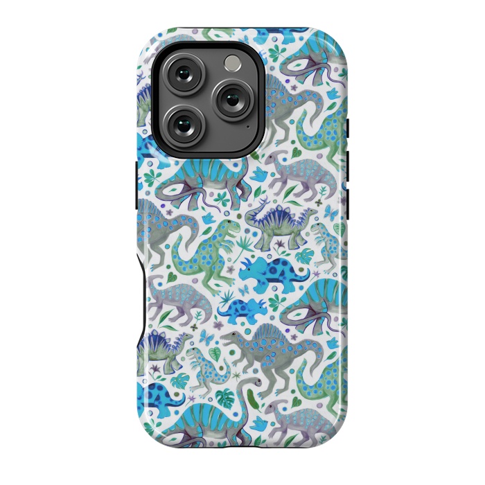 iPhone 16 Pro StrongFit Happy Dinos in blue and green by Micklyn Le Feuvre