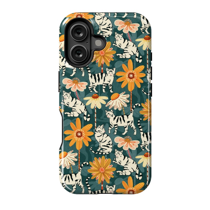 iPhone 16 StrongFit Daisy Cats - Teal by Tigatiga