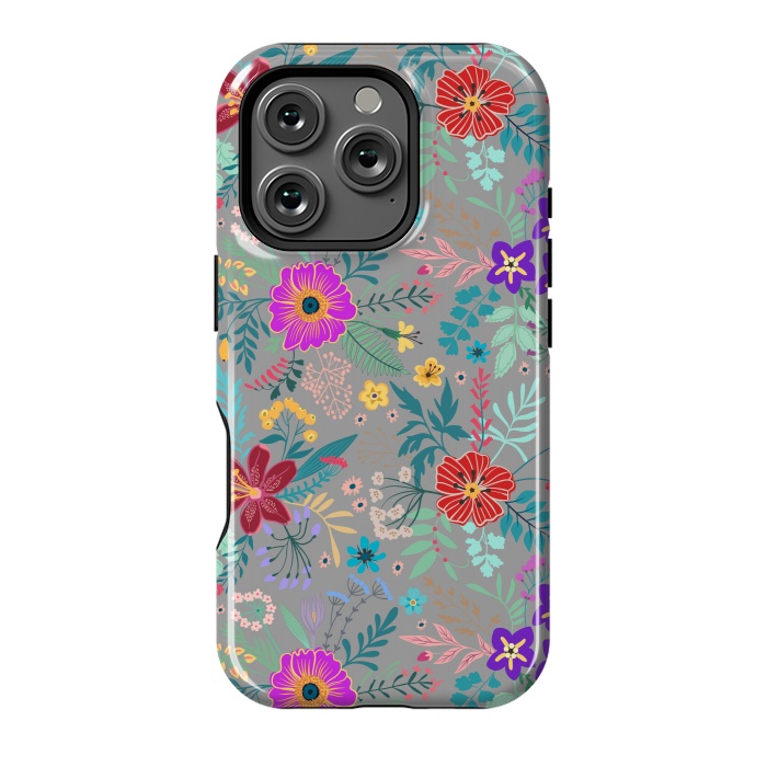 iPhone 16 Pro StrongFit flower patterns on gray background by ArtsCase