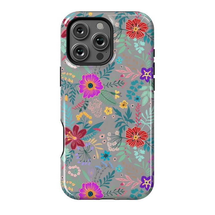 iPhone 16 Pro Max StrongFit flower patterns on gray background by ArtsCase