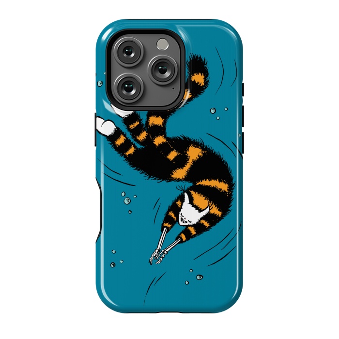 iPhone 16 Pro StrongFit Funny Cat Creature With Skeleton Hands Swimming by Boriana Giormova