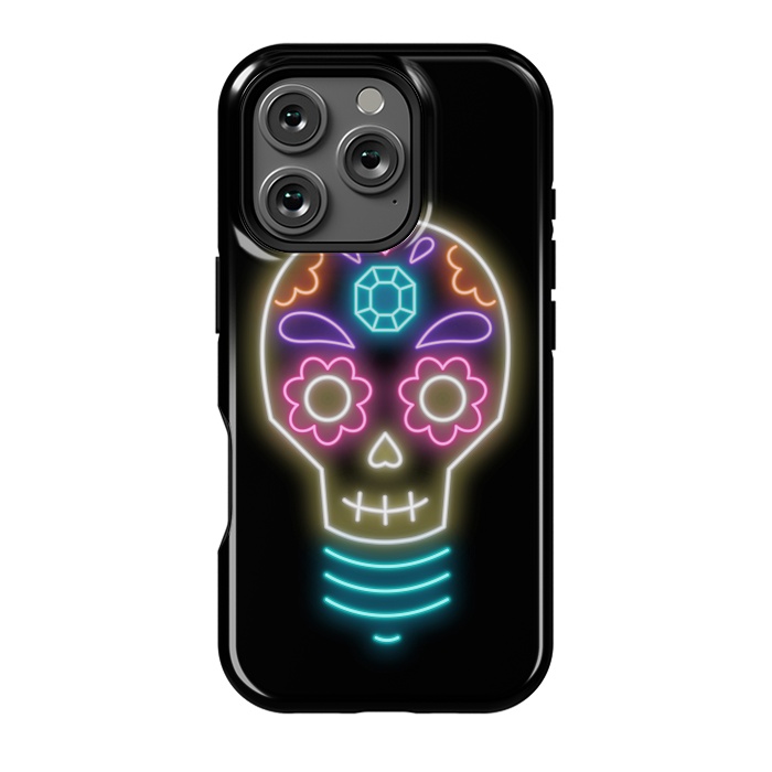 iPhone 16 Pro StrongFit Neon sugar skull lightbulb by Laura Nagel