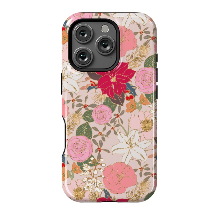 iPhone 16 Pro StrongFit Elegant Golden Strokes Colorful Winter Floral by InovArts