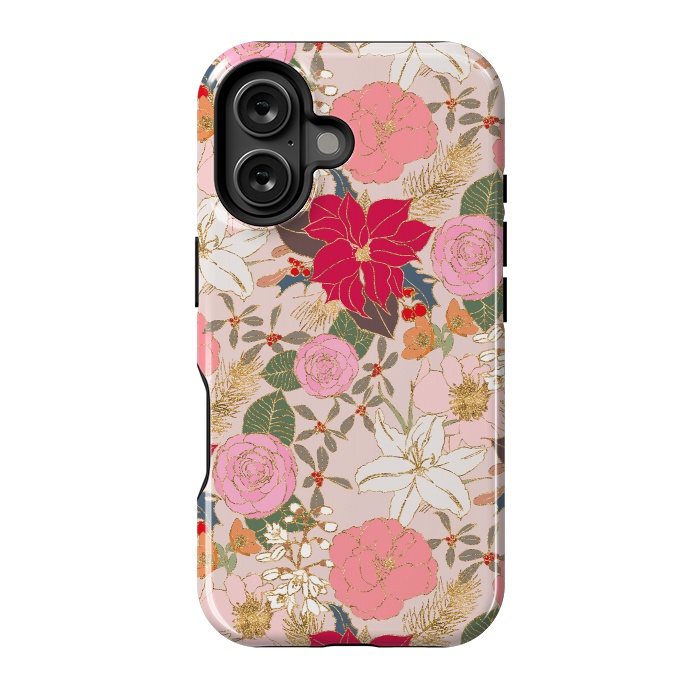 iPhone 16 StrongFit Elegant Golden Strokes Colorful Winter Floral by InovArts