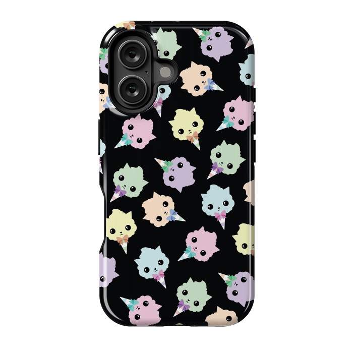 iPhone 16 StrongFit Cotton candy cat pattern by Laura Nagel