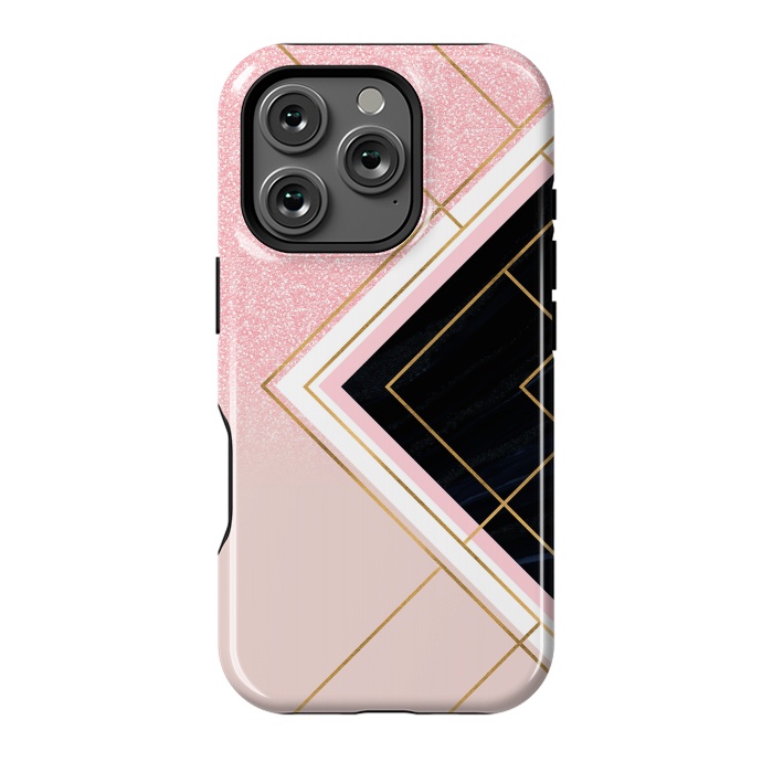 iPhone 16 Pro StrongFit Modern Geometric Pink Gold Strokes Design by InovArts