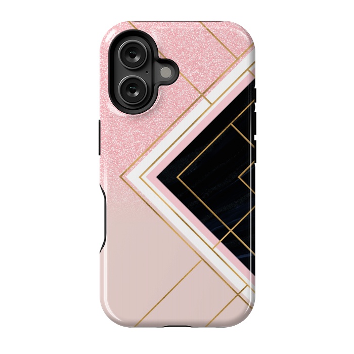 iPhone 16 StrongFit Modern Geometric Pink Gold Strokes Design by InovArts