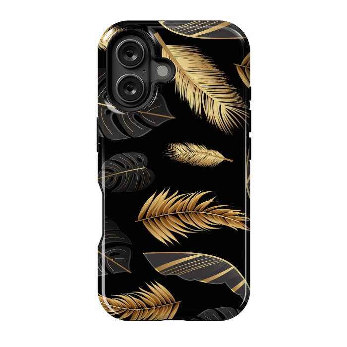 iPhone 16 StrongFit BLACK GOLDEN FEATHERS by MALLIKA