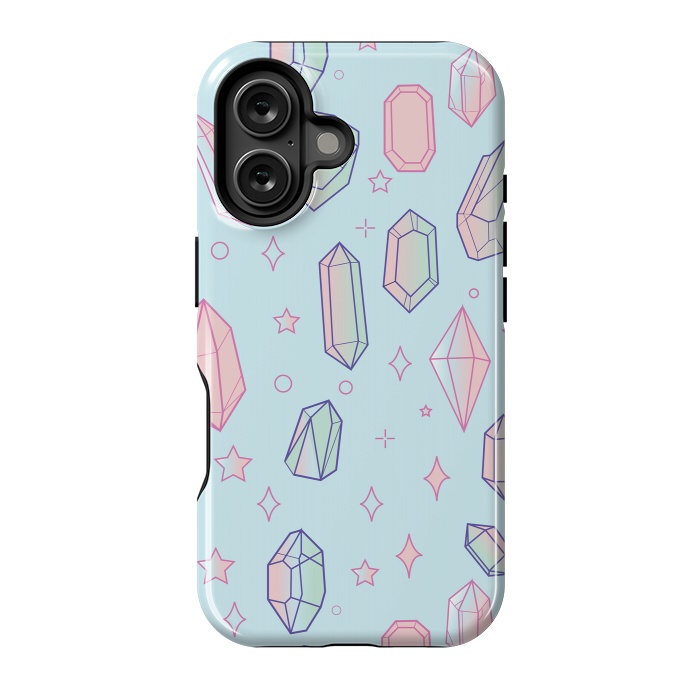 iPhone 16 StrongFit Pastel Crystal Paradise Blue & Pink by Luna Elizabeth Art