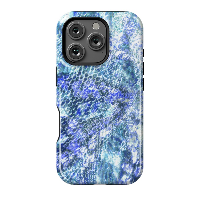 iPhone 16 Pro StrongFit Blue watercolor snake skin pattern by Oana 