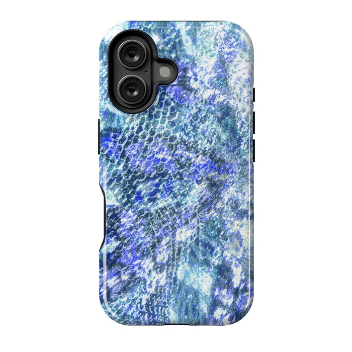 iPhone 16 StrongFit Blue watercolor snake skin pattern by Oana 