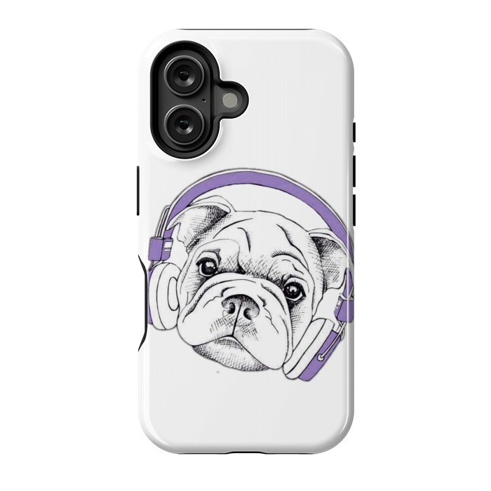 iPhone 16 StrongFit french bulldog listening music by haroulita