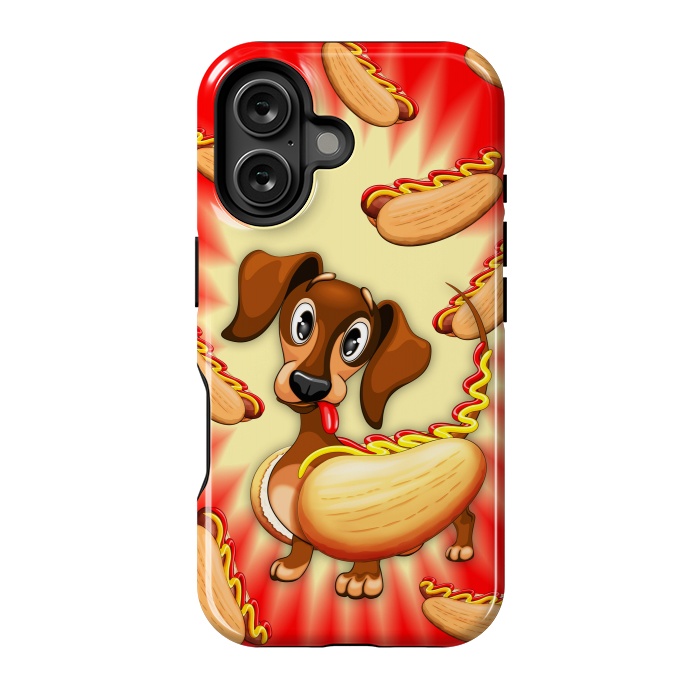 iPhone 16 StrongFit Dachshund Hot Dog Cute and Funny Character by BluedarkArt