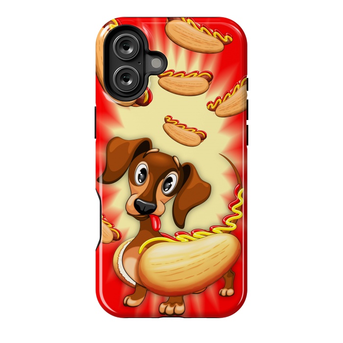 iPhone 16 Plus StrongFit Dachshund Hot Dog Cute and Funny Character by BluedarkArt