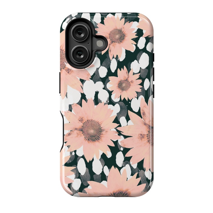 iPhone 16 StrongFit Pink flower petals and paint dots by Oana 