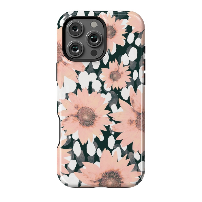 iPhone 16 Pro Max StrongFit Pink flower petals and paint dots by Oana 