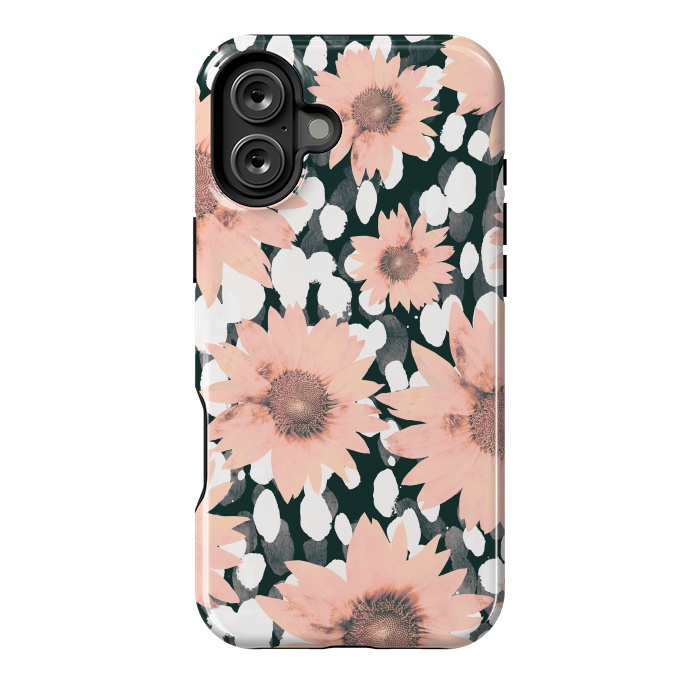 iPhone 16 Plus StrongFit Pink flower petals and paint dots by Oana 