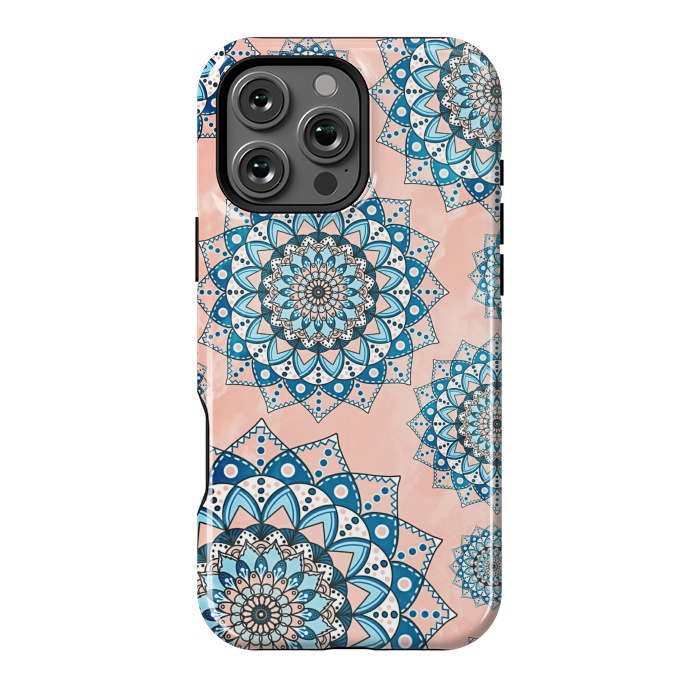 iPhone 16 Pro Max StrongFit Blue peach mandala flowers by Jms