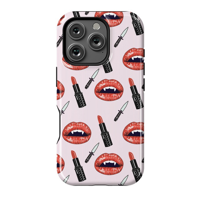 iPhone 16 Pro StrongFit Glampire Vampire Pink Punk Goth Pattern by Luna Elizabeth Art