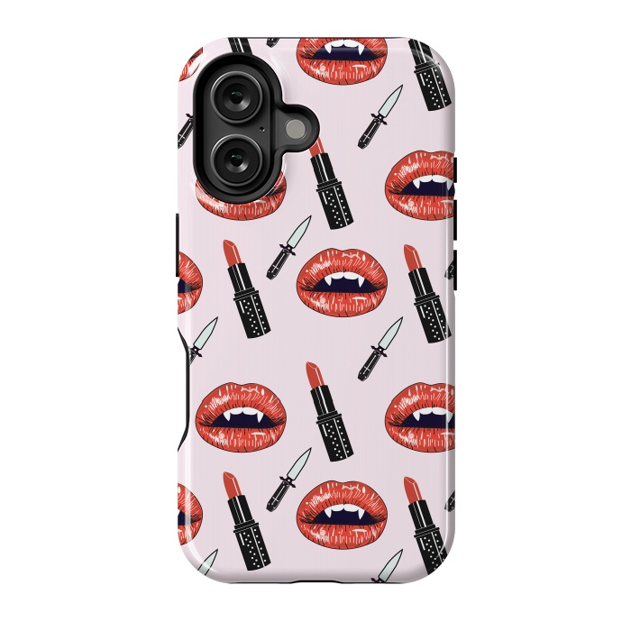 iPhone 16 StrongFit Glampire Vampire Pink Punk Goth Pattern by Luna Elizabeth Art