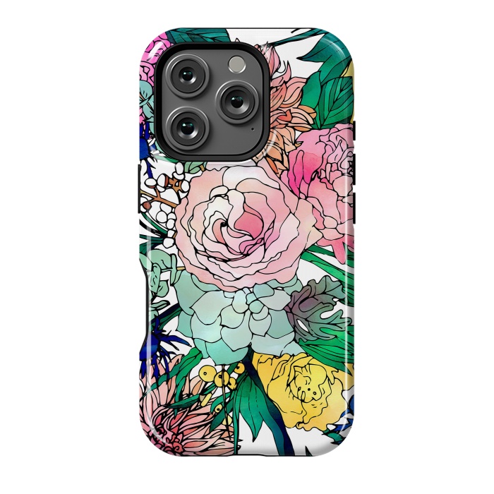 iPhone 16 Pro StrongFit Stylish Colorful Watercolor Floral Pattern by InovArts