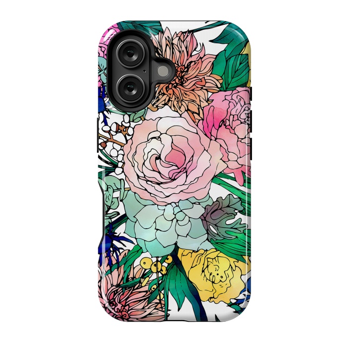 iPhone 16 StrongFit Stylish Colorful Watercolor Floral Pattern by InovArts