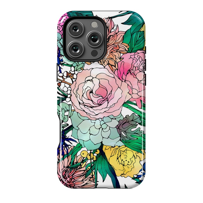 iPhone 16 Pro Max StrongFit Stylish Colorful Watercolor Floral Pattern by InovArts