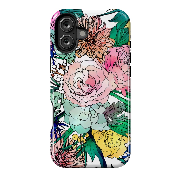 iPhone 16 Plus StrongFit Stylish Colorful Watercolor Floral Pattern by InovArts