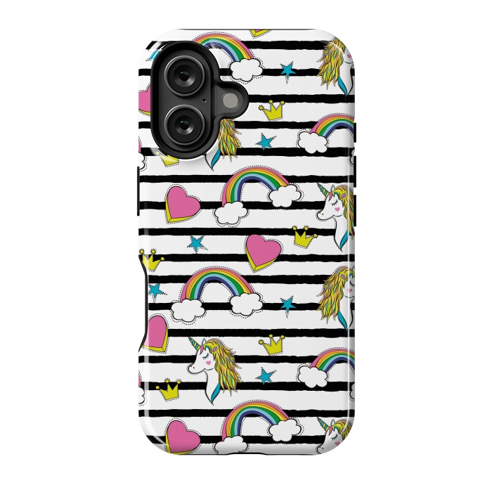 iPhone 16 StrongFit Unicorns Rainbows and Hearts by ArtsCase