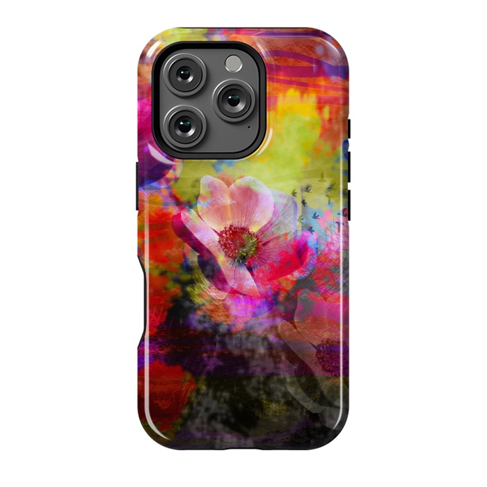 iPhone 16 Pro StrongFit Floral multicolour abstract digital flowers pink by Josie