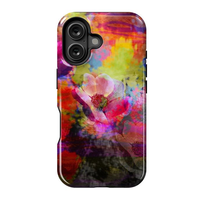 iPhone 16 StrongFit Floral multicolour abstract digital flowers pink by Josie