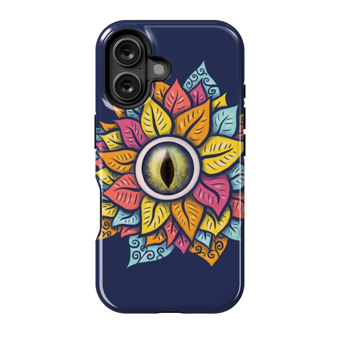 iPhone 16 StrongFit Colorful Reptile Eye Flower Fun Weird Digital Art by Boriana Giormova