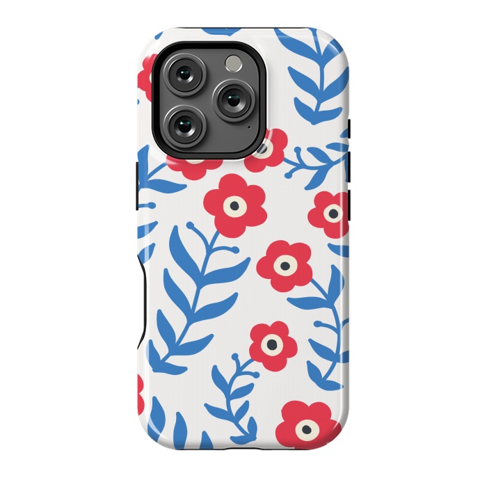 iPhone 16 Pro StrongFit Red flowers and blue leaves by Winston