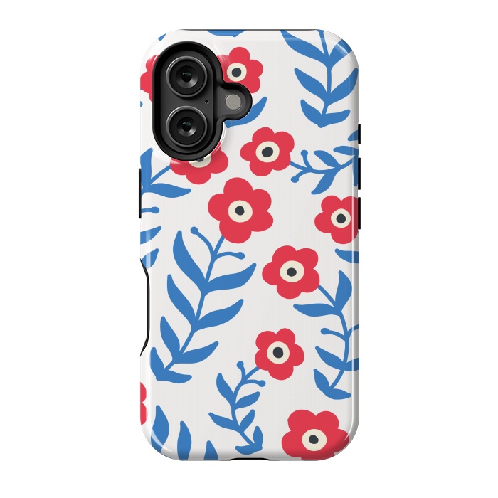 iPhone 16 StrongFit Red flowers and blue leaves by Winston