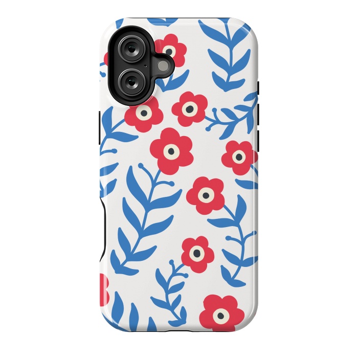 iPhone 16 Plus StrongFit Red flowers and blue leaves by Winston