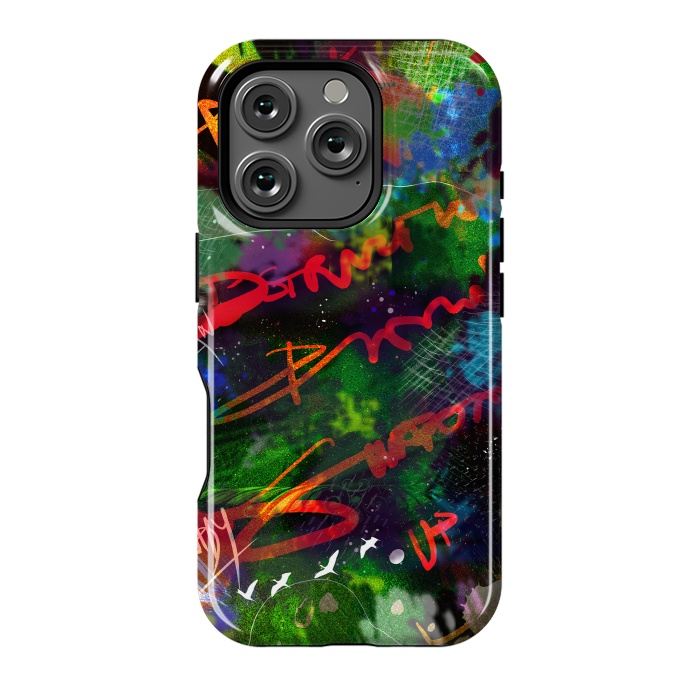 iPhone 16 Pro StrongFit Born Ready abstract art green blue text typography by Josie