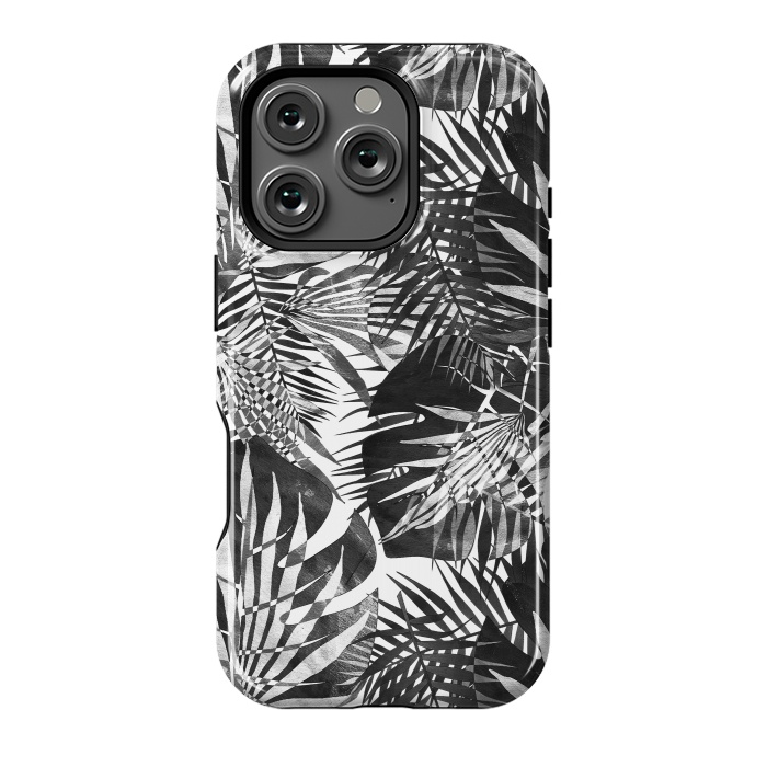 iPhone 16 Pro StrongFit Black and white tropical leaves illusion by Oana 