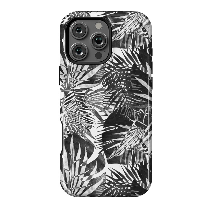 iPhone 16 Pro Max StrongFit Black and white tropical leaves illusion by Oana 