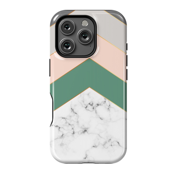 iPhone 16 Pro StrongFit Green Rose and Gray Marble Geometric Design with gold lines by ArtsCase