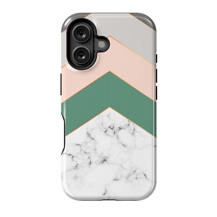 iPhone 16 StrongFit Green Rose and Gray Marble Geometric Design with gold lines by ArtsCase