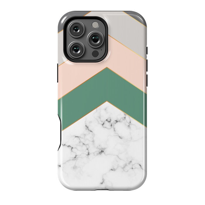 iPhone 16 Pro Max StrongFit Green Rose and Gray Marble Geometric Design with gold lines by ArtsCase