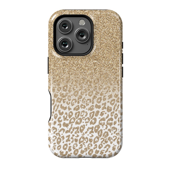 iPhone 16 Pro StrongFit Trendy Gold Glitter and Leopard Print Gradient Design by InovArts