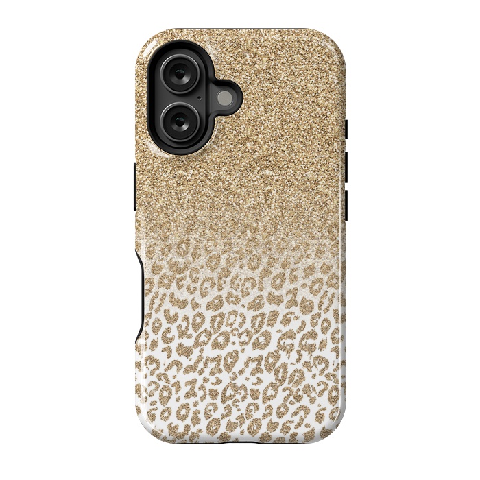 iPhone 16 StrongFit Trendy Gold Glitter and Leopard Print Gradient Design by InovArts