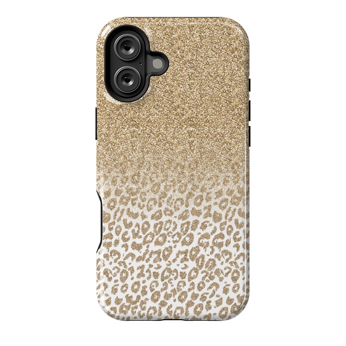 iPhone 16 Plus StrongFit Trendy Gold Glitter and Leopard Print Gradient Design by InovArts