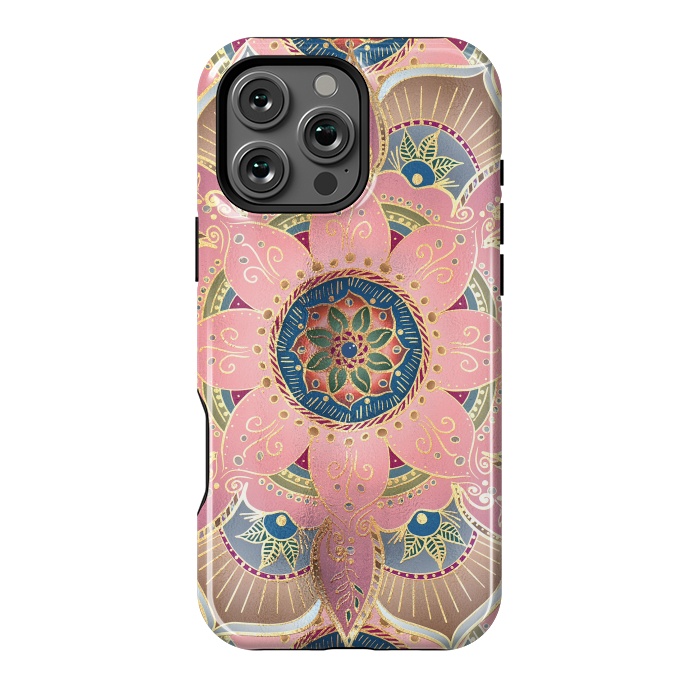 iPhone 16 Pro Max StrongFit Trendy Metallic Gold and Pink Mandala Design by InovArts