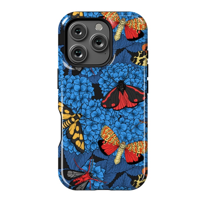 iPhone 16 Pro StrongFit Moths on blue hydrangea by Katerina Kirilova